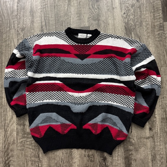 Vintage 90s Sears Patterned Abstract Grandpa Sweater - Picture 1 of 4
